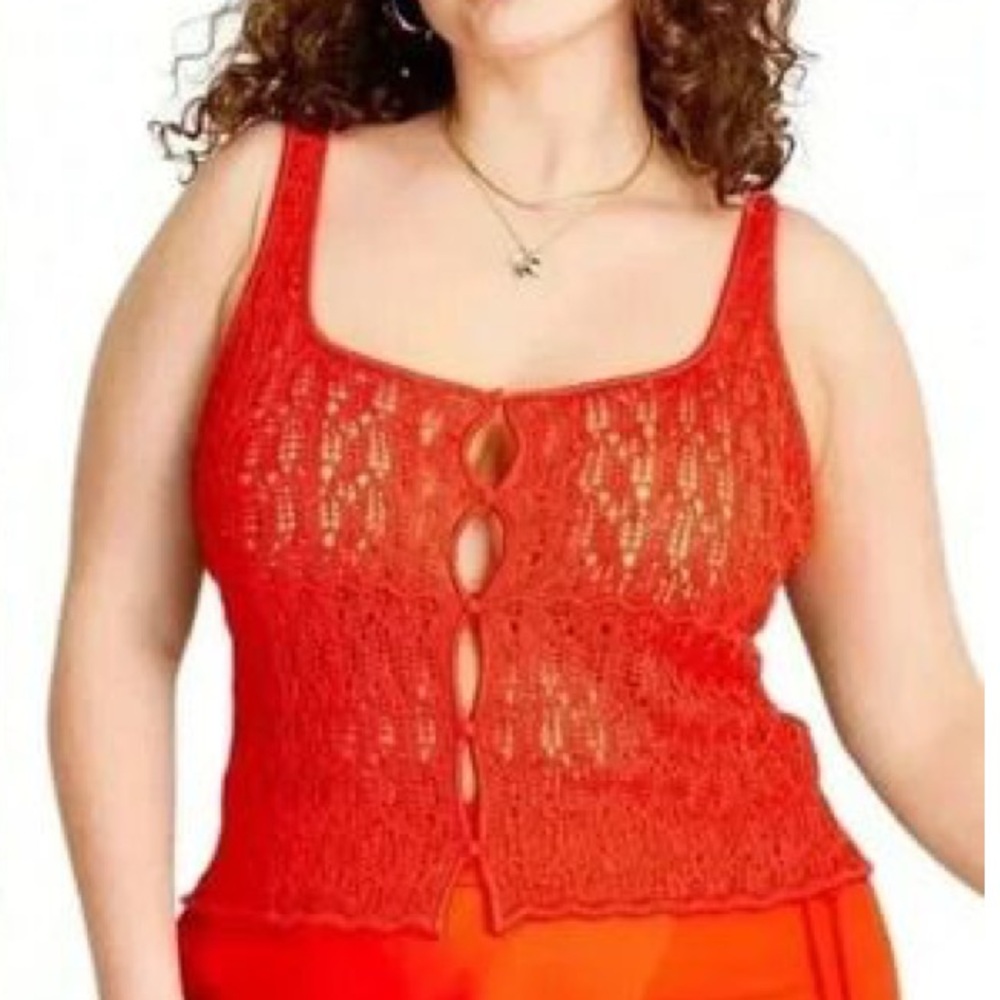 Future Collective x Jeneé Naylor Orange Crochet Button-Front Tank Top XL